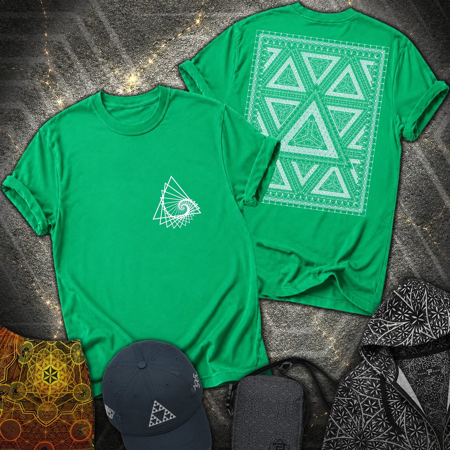 Organic Triangle Spiral Triangle 2 Sided T-Shirt - Organic Triangle Spiral Triangle 2 Sided T-Shirt - Irish Green