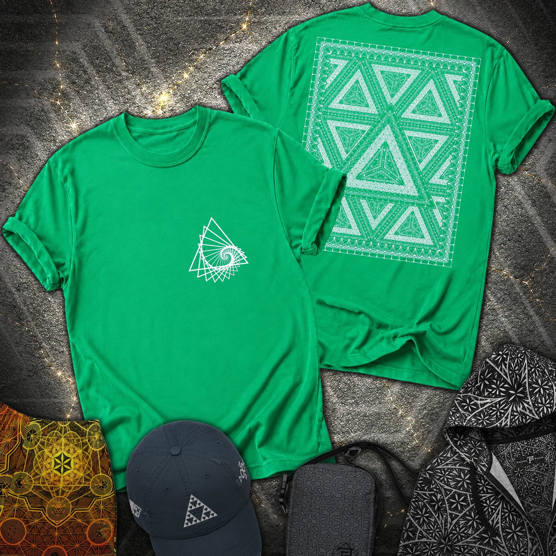 Organic Triangle Spiral Triangle 2 Sided T-Shirt - Organic Triangle Spiral Triangle 2 Sided T-Shirt - Irish Green