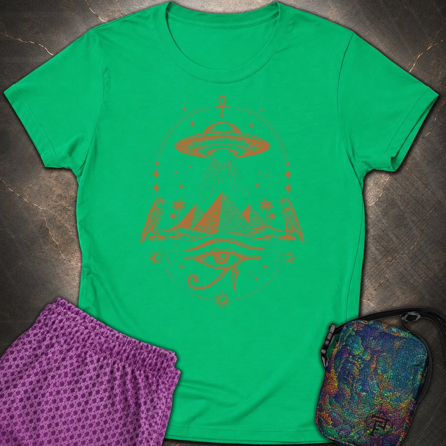 Starship Above the Sacred Pyramids - Starship Above the Sacred Pyramids Womens T-Shirt - Irish Green