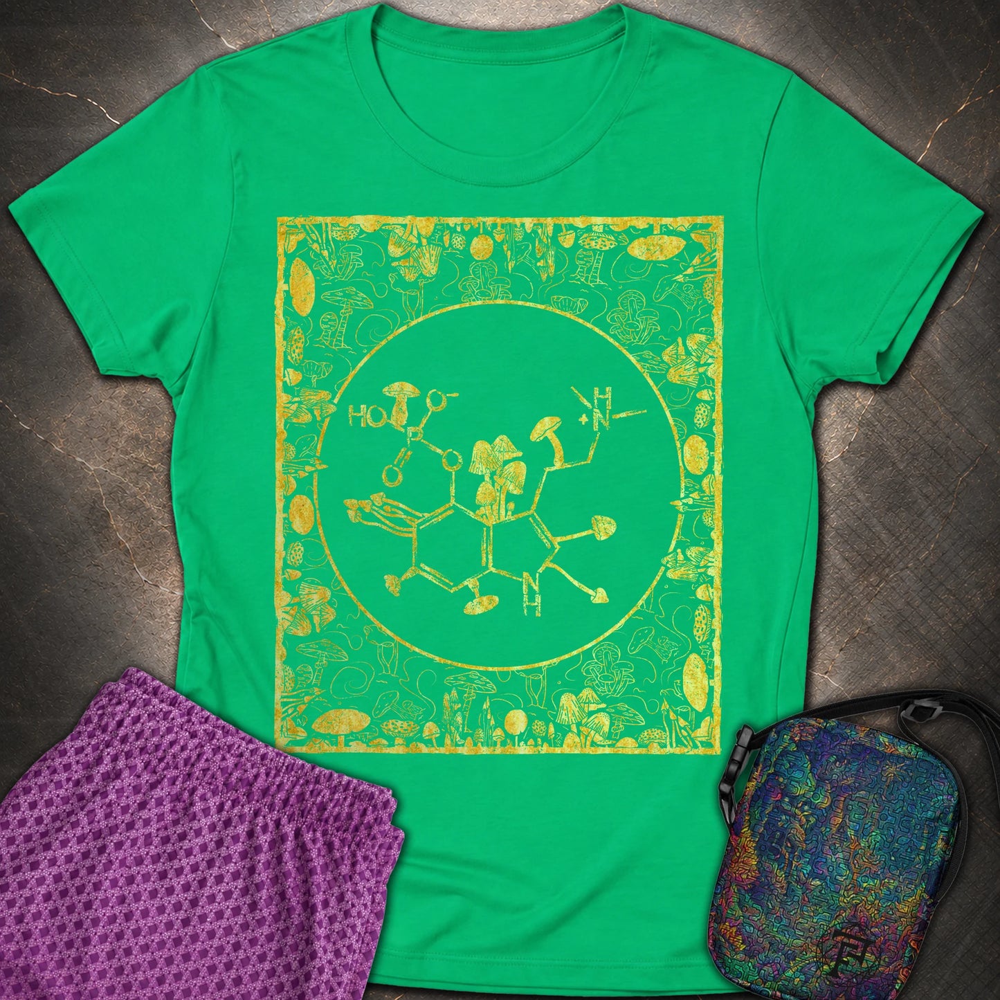 Psilocybin Molecule Mushroom Frame - Psilocybin Molecule Mushroom Frame Womens T-Shirt - Irish Green
