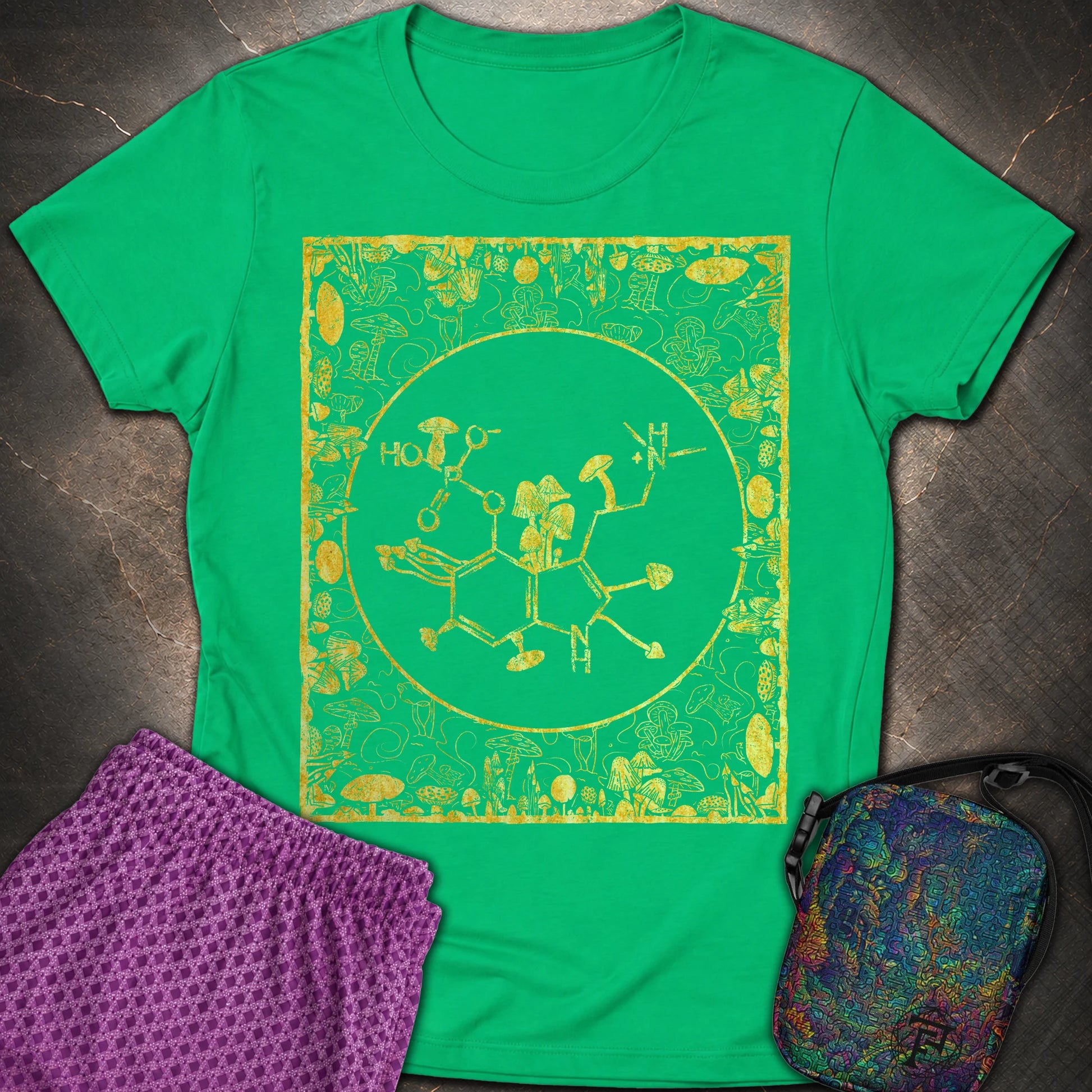 Psilocybin Molecule Mushroom Frame - Psilocybin Molecule Mushroom Frame Womens T-Shirt - Irish Green