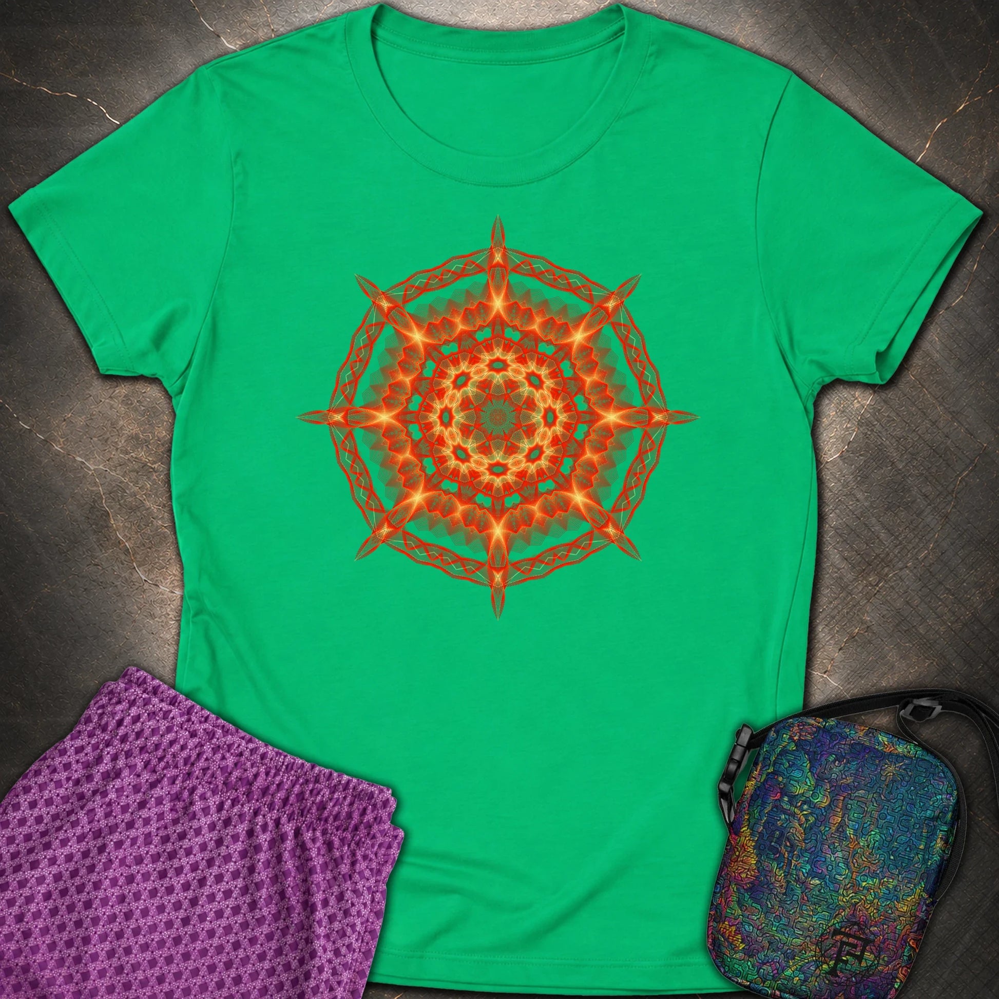 Radiant Geometry Portal Mandala - Radiant Geometry Portal Mandala Womens T-Shirt - Irish Green
