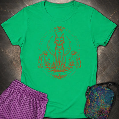 Sacred Cat Among Lotus Blooms - Sacred Cat Among Lotus Blooms Womens T-Shirt - Irish Green