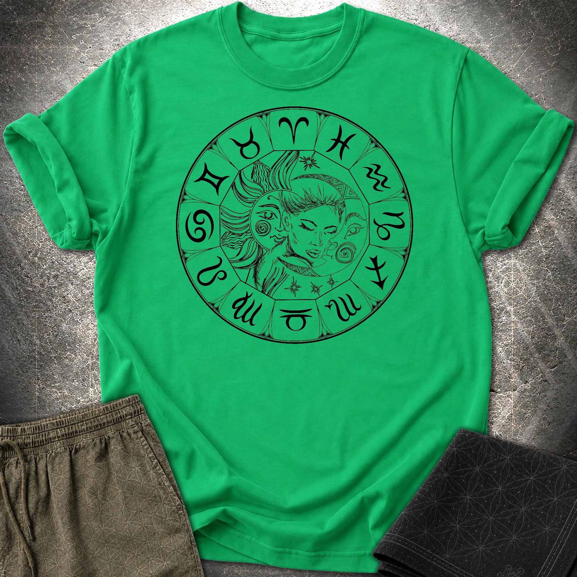 Sun Moon Zodiac T-Shirt - Sun Moon Zodiac T-Shirt - Irish Green