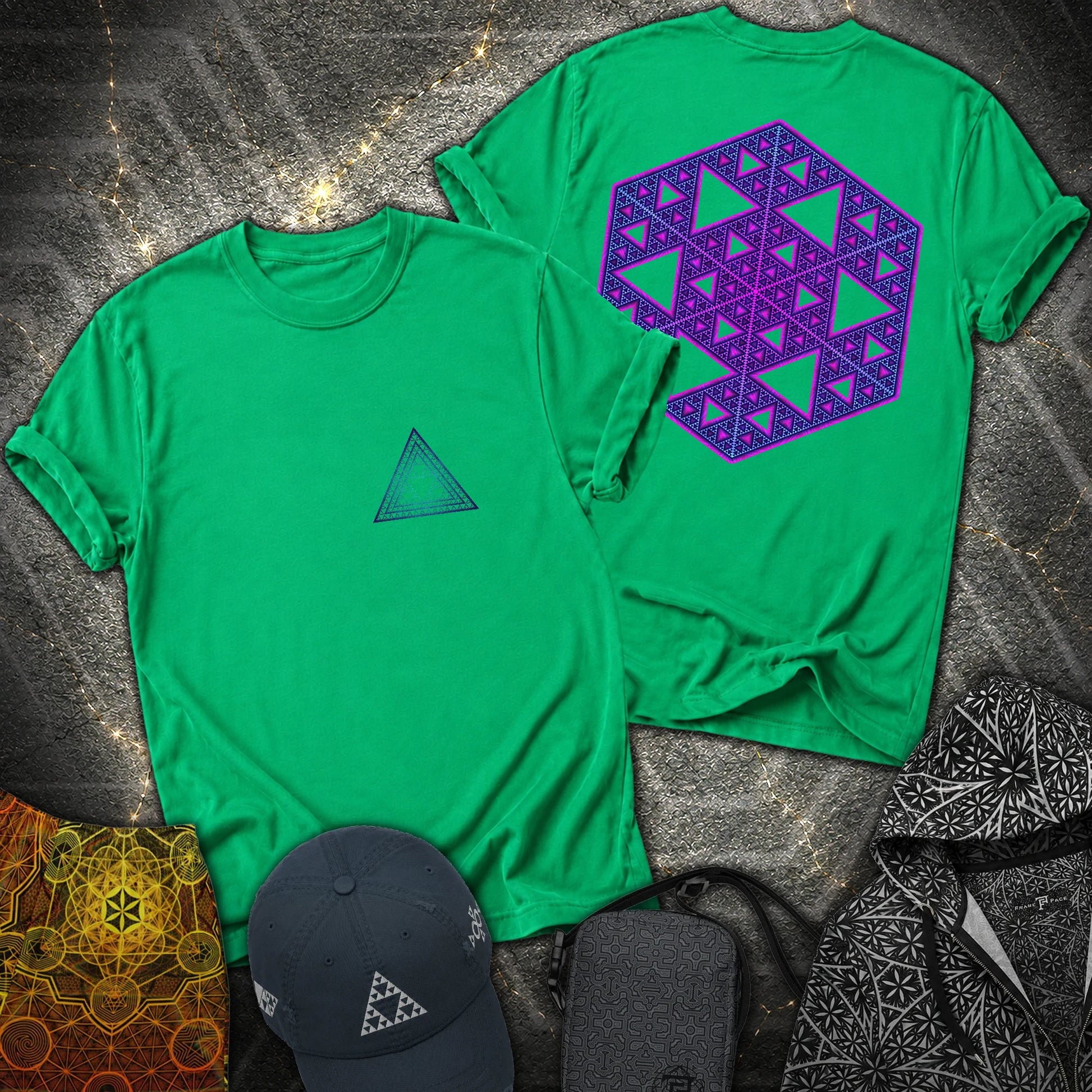 Sierpinski Star and Triangle 2 Sided T-Shirt - Sierpinski Star and Triangle 2 Sided T-Shirt - Irish Green