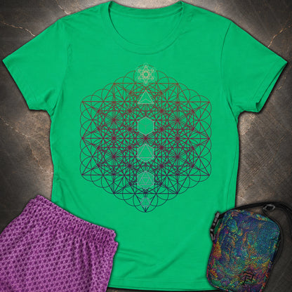 64 Tetrahedron Platonic Solids Metatron - 64 Tetrahedron Platonic Solids Metatron Women's T-Shirt - Irish Green