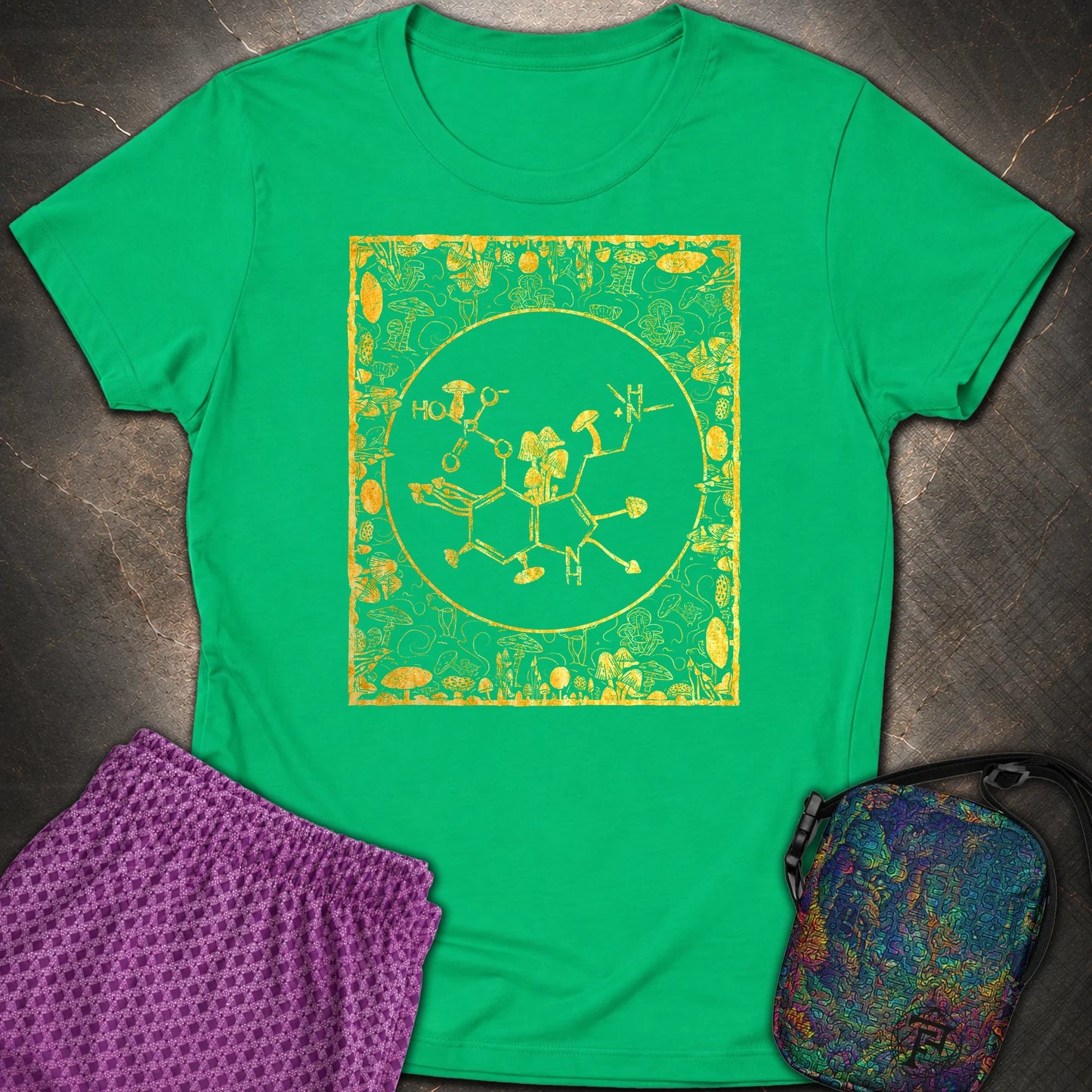 Psilocybin Molecule Mushroom Frame Womens T-Shirt - Psilocybin Molecule Mushroom Frame Womens T-Shirt - Irish Green