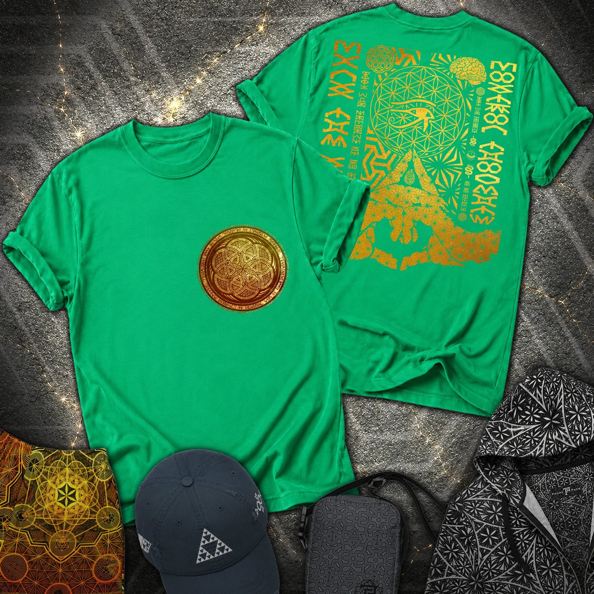 Kalesvara Mudra Seed Of Life 2 Sided T-Shirt - Kalesvara Mudra Seed Of Life 2 Sided T-Shirt - Irish Green