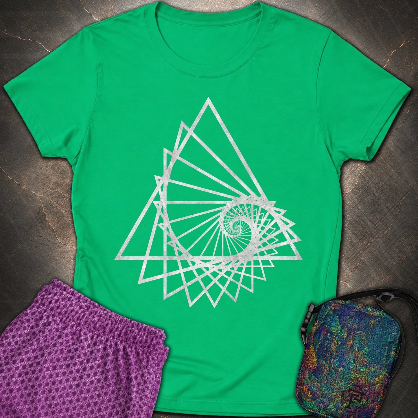 Spiralling Triangle Geometric T-Shirt - Spiralling Triangle Geometric Womens T-Shirt - Irish Green
