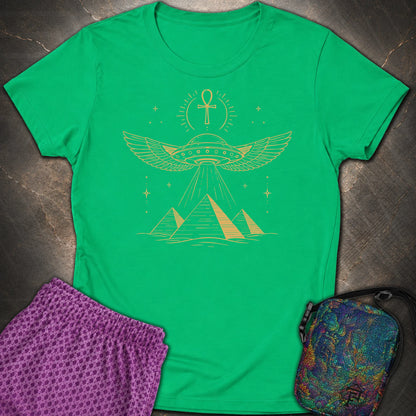 Winged Starship Over the Pyramids - Winged Starship Over the Pyramids Womens T-Shirt - Irish Green