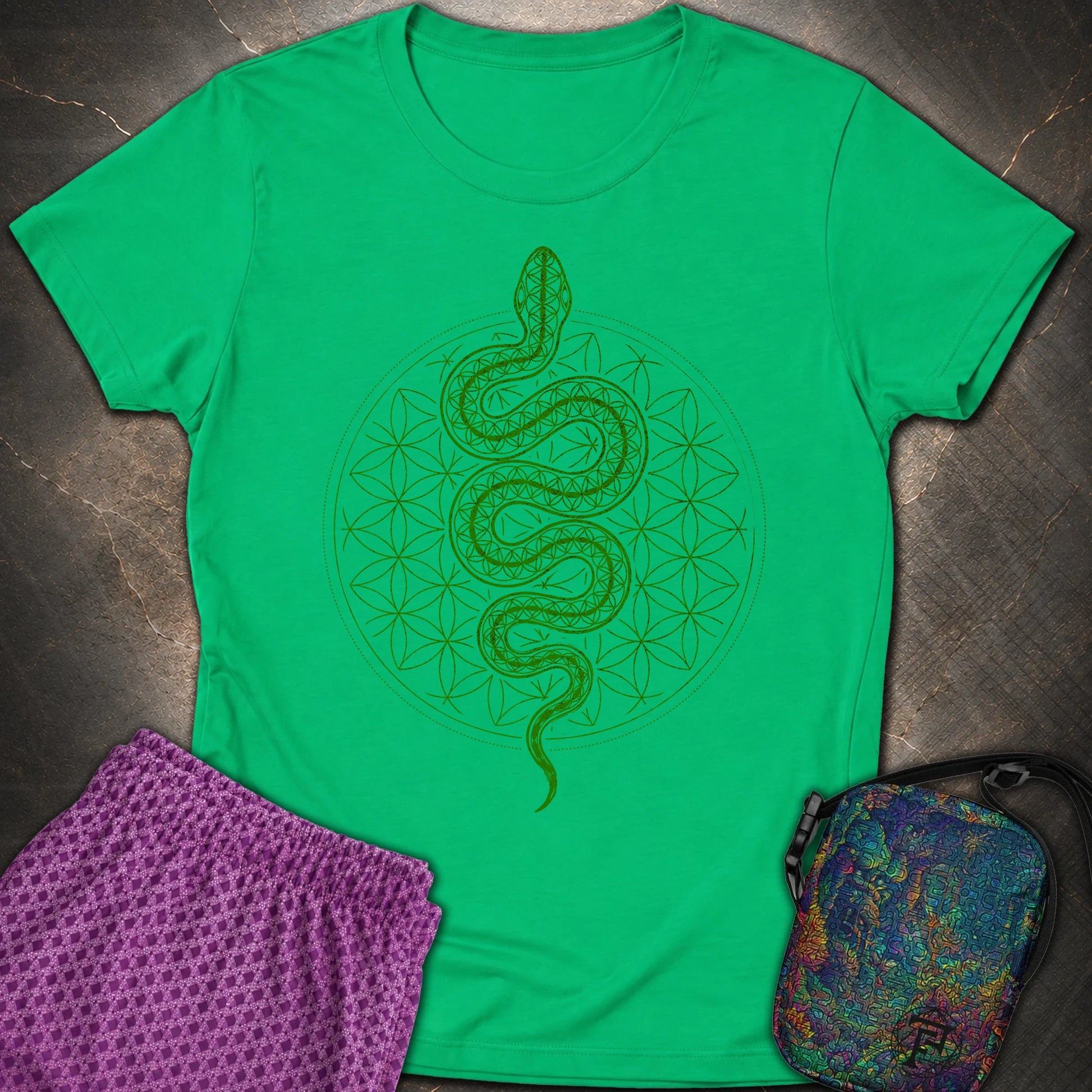 Flower of Life Serpent Womens T-Shirt - Flower of Life Serpent Womens T-Shirt - Irish Green