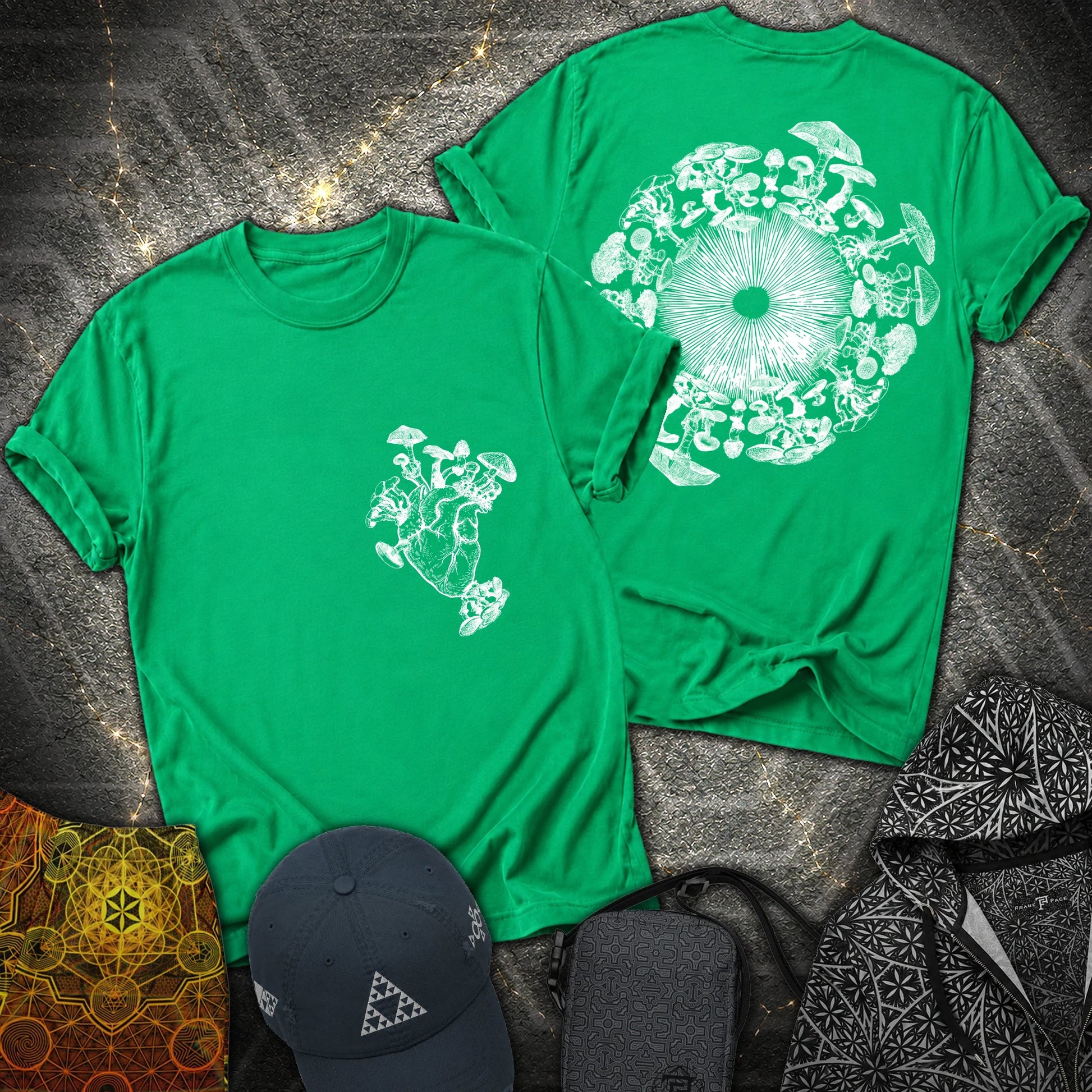 Mushroom Heart Mushroom Iris 2 Sided T-Shirt - Mushroom Heart Mushroom Iris 2 Sided T-Shirt - Irish Green