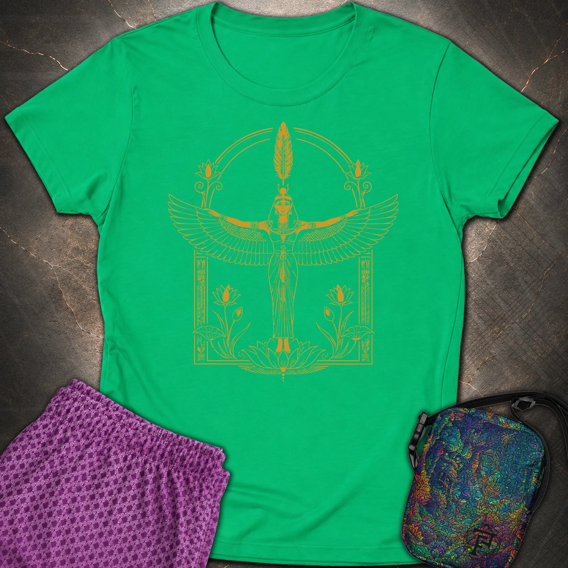 Winged Goddess of Sacred Balance - Winged Goddess of Sacred Balance Womens T-Shirt - Irish Green