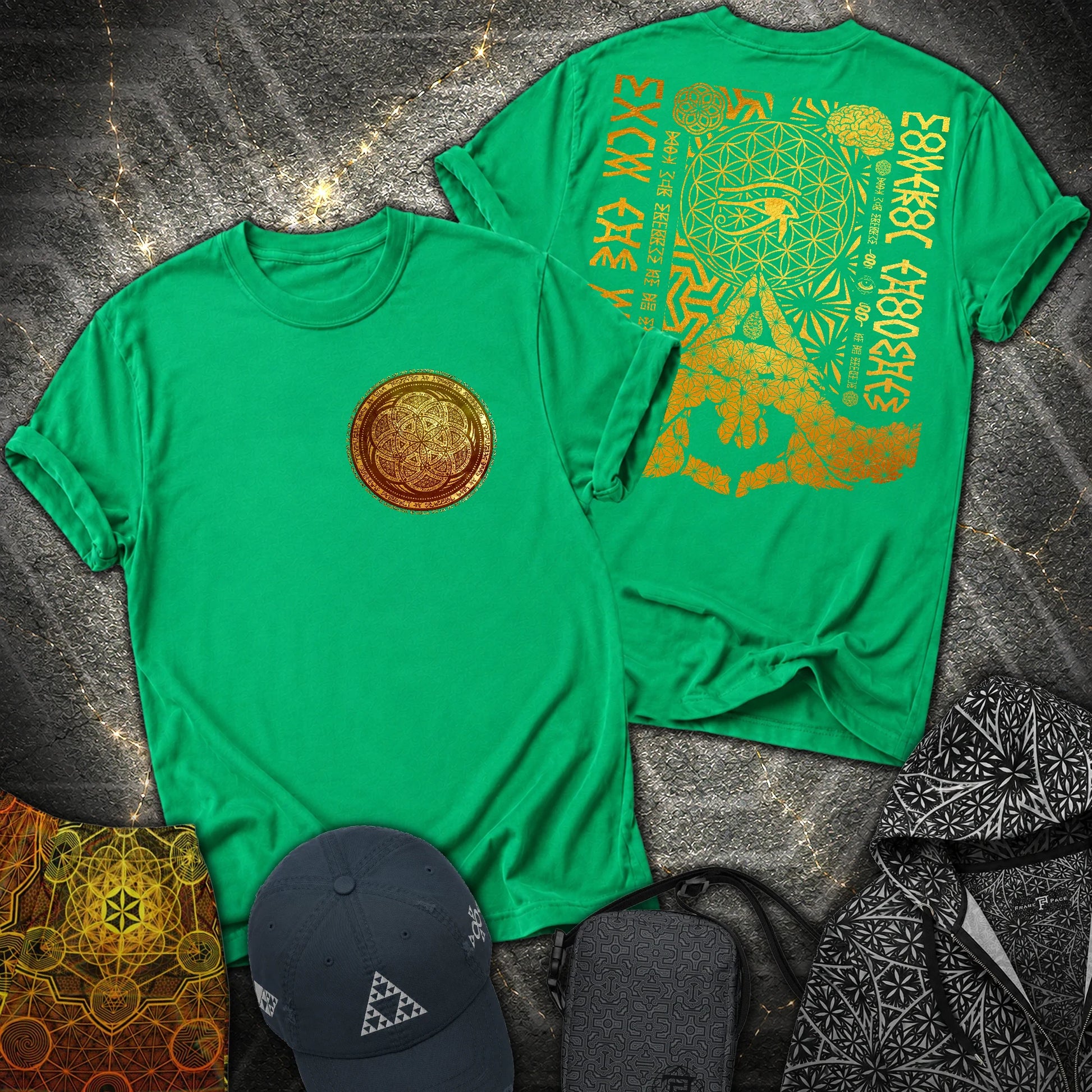 Kalesvara Mudra Seed Of Life 2 Sided T-Shirt - Kalesvara Mudra Seed Of Life 2 Sided T-Shirt - Irish Green