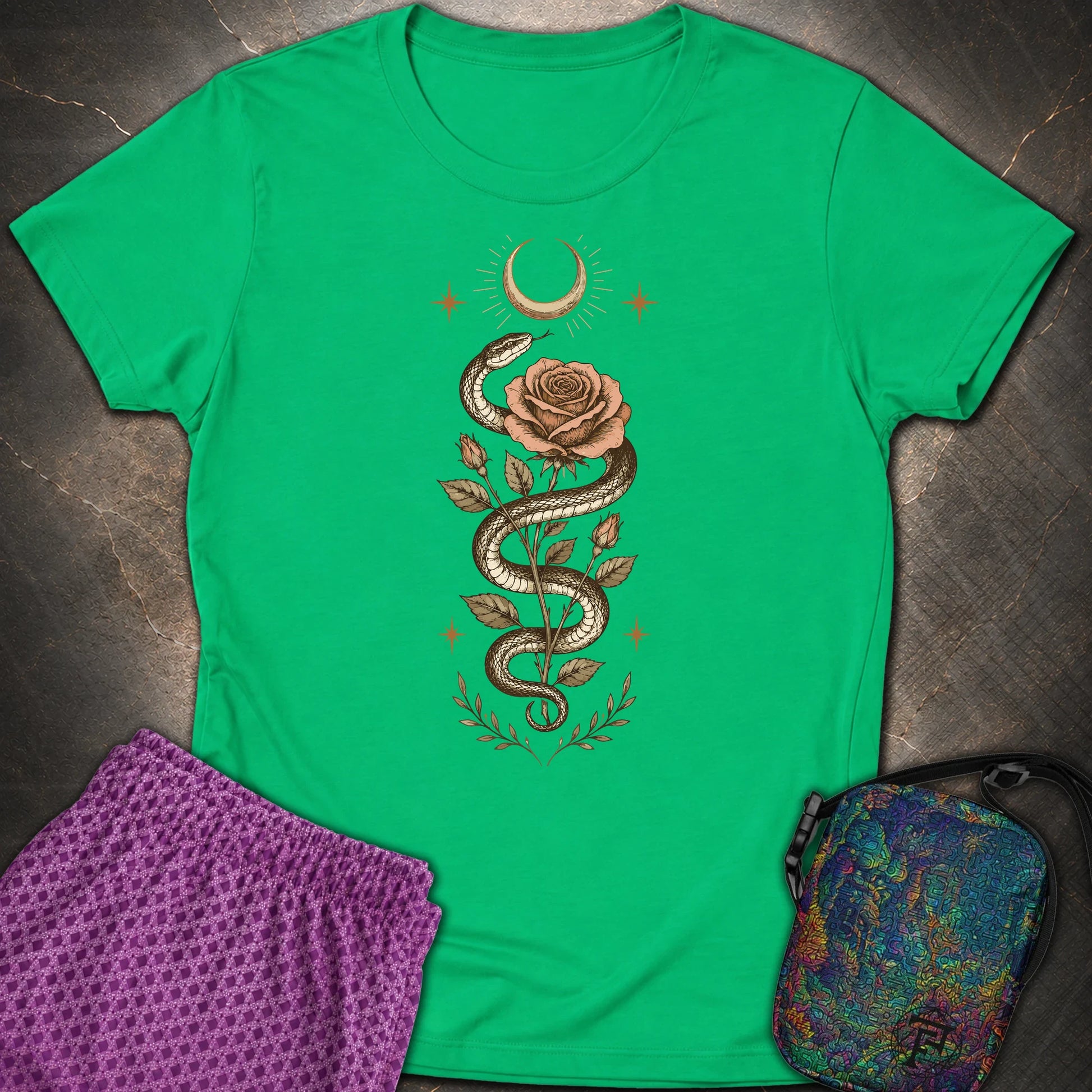 Snake Rose Moon - Snake Rose Moon Womens T-Shirt - Irish Green