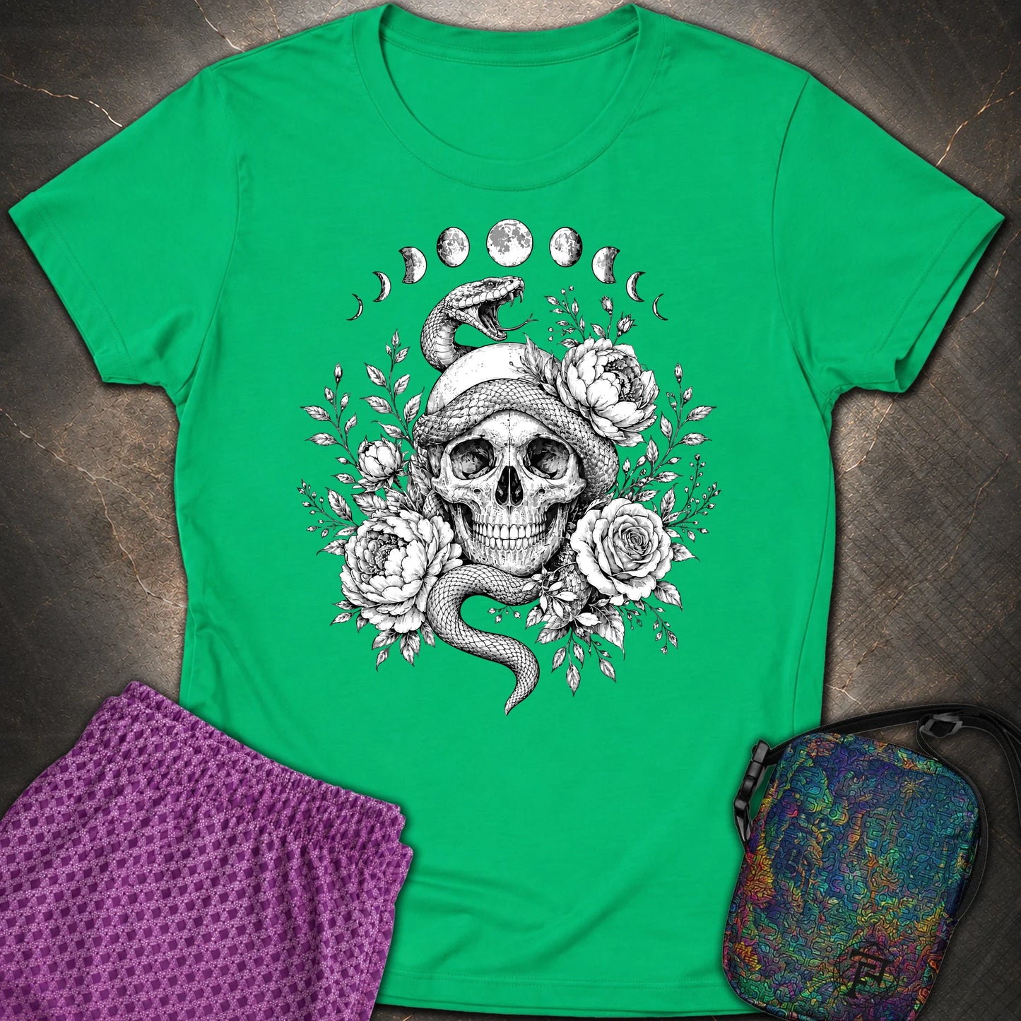Skull Snake Moon Phases - Skull Snake Moon Phases Womens T-Shirt - Irish Green