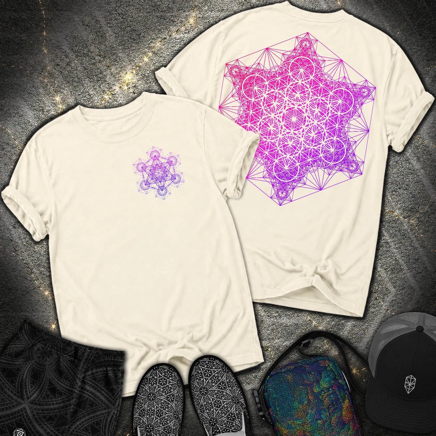 Metatron's Tesseract 2 Sided Comfort T-shirt - Metatron's Tesseract 2 Sided Comfort T-shirt - Ivory