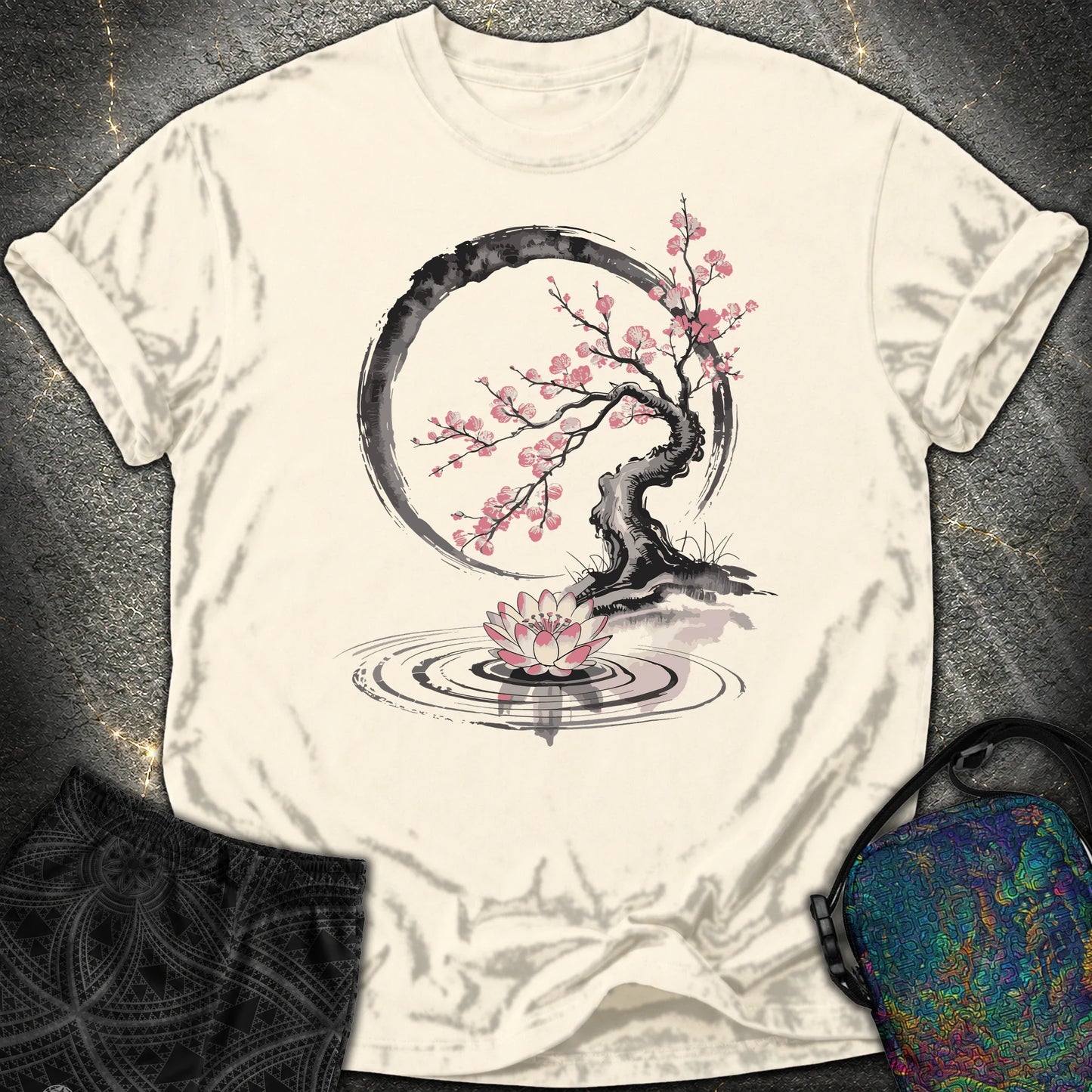 Cherry Blossom Lotus Zen Comfort T-shirt - Cherry Blossom Lotus Zen Comfort T-shirt - Ivory