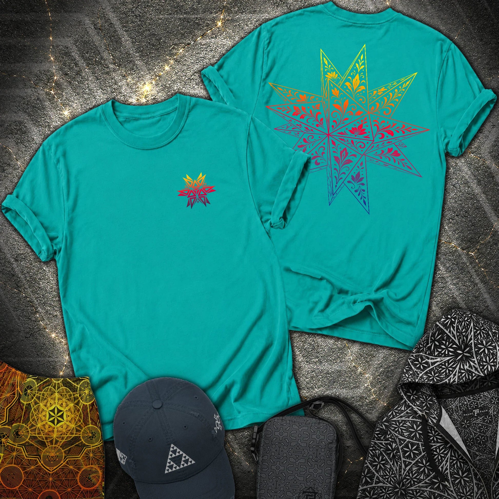 Colorful Stellated Dodecahedron 2 Sided T-Shirt - Colorful Stellated Dodecahedron 2 Sided T-Shirt - Jade Dome