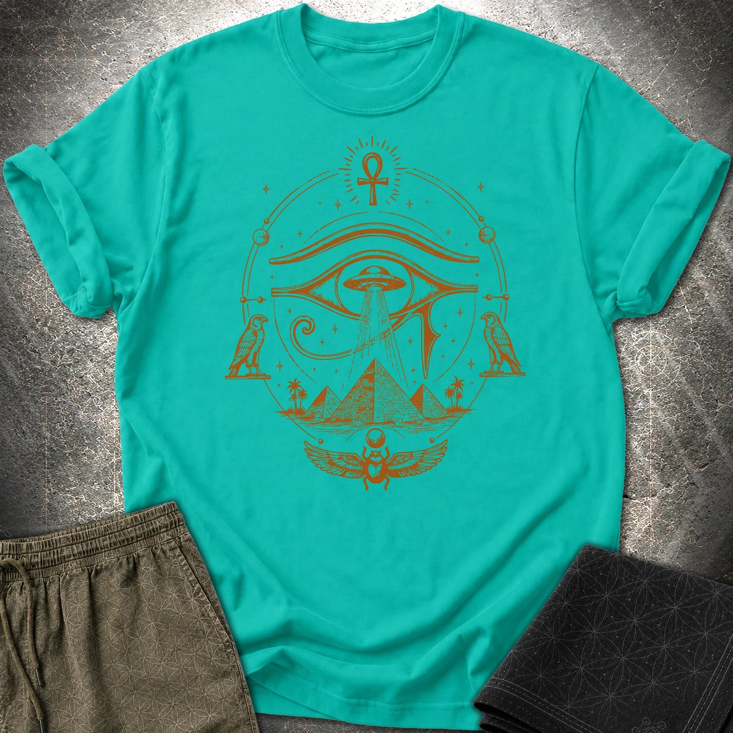 Ancient Eye Over Alien Pyramids - Ancient Eye Over Alien Pyramids T-Shirt - Jade Dome