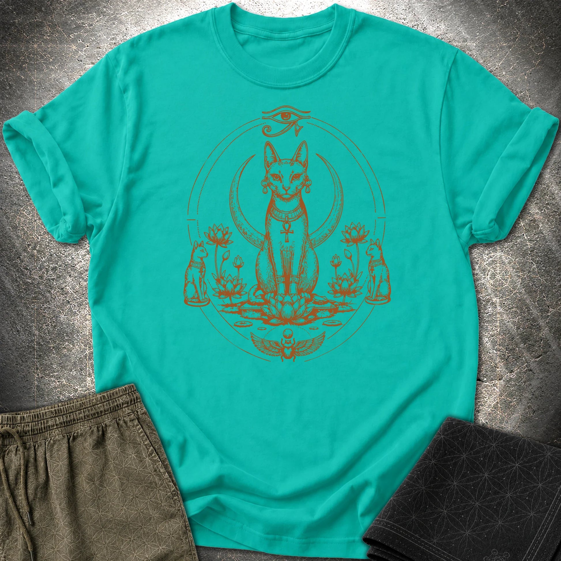 Sacred Cat Among Lotus Blooms - Sacred Cat Among Lotus Blooms T-Shirt - Jade Dome