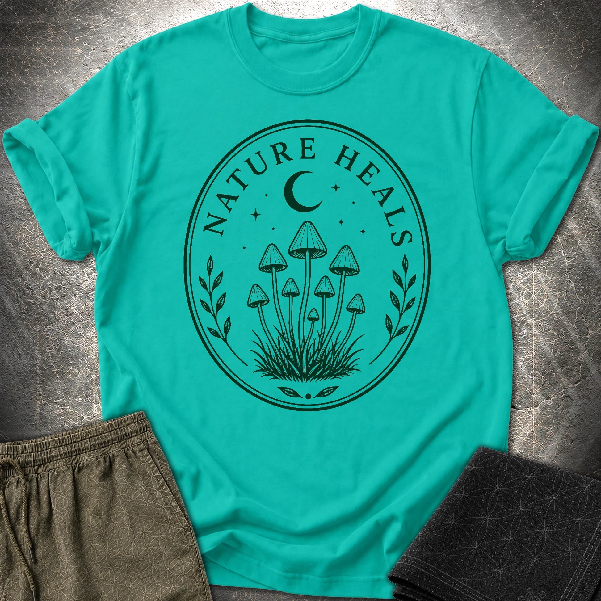 Nature Heals Mushroom T-Shirt - Nature Heals Mushroom T-Shirt - Jade Dome