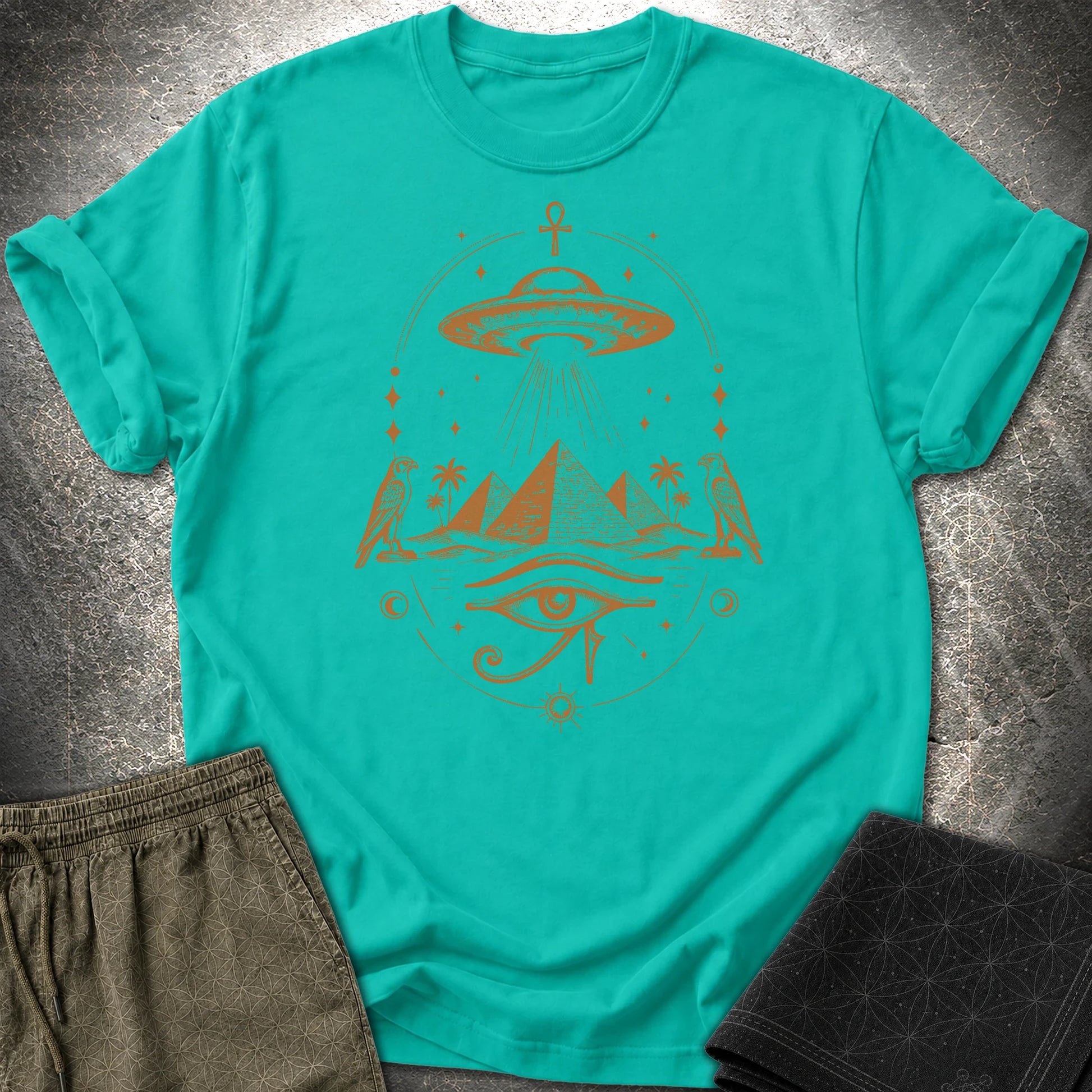 Starship Above the Sacred Pyramids - Starship Above the Sacred Pyramids T-Shirt - Jade Dome