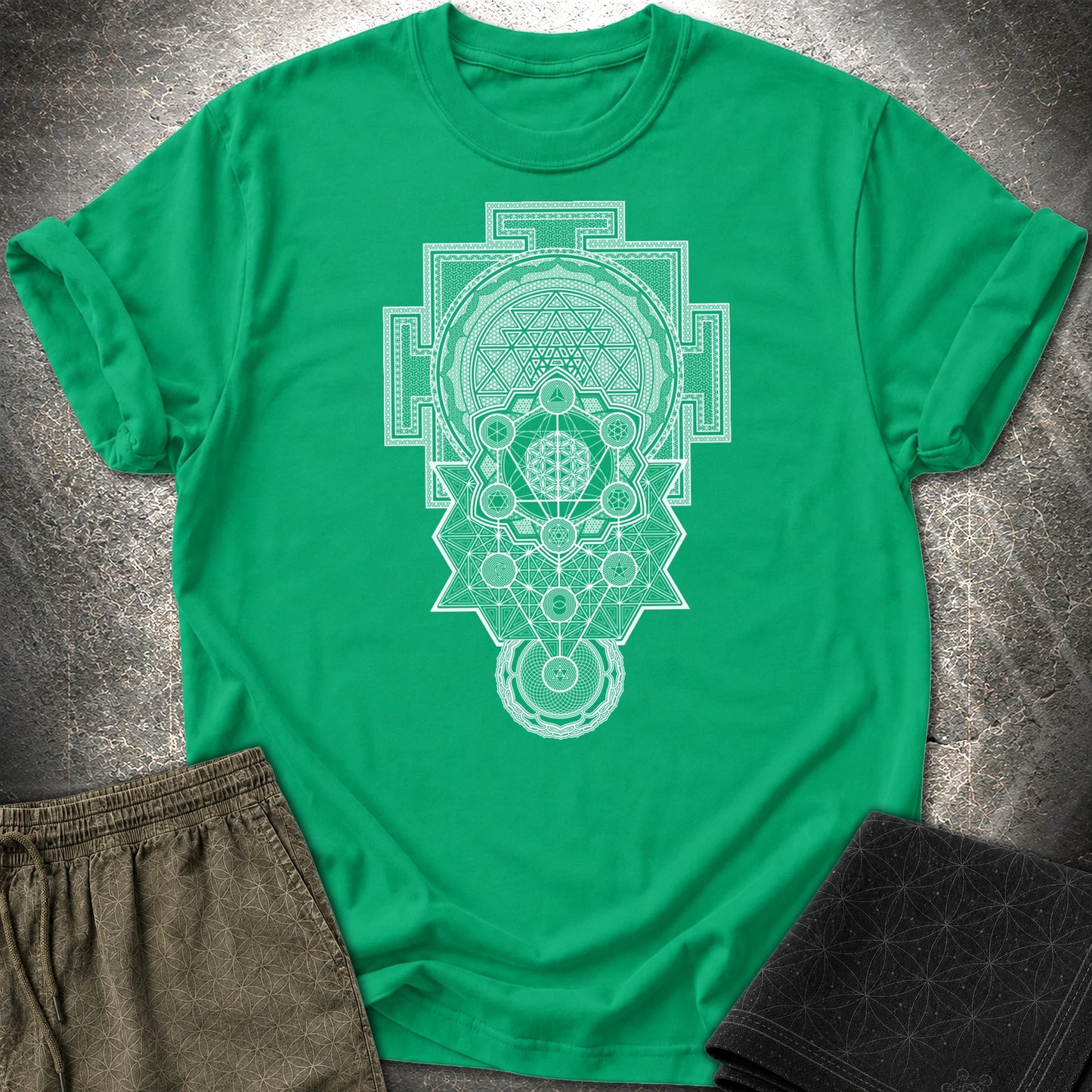 Sacred Geometry Encyclopedia T-Shirt - Sacred Geometry Encyclopedia T-Shirt - Kelly Green