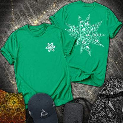 White Floral Stellated Dodecahedron 2 Sided T-Shirt - White Floral Stellated Dodecahedron 2 Sided T-Shirt - Kelly Green