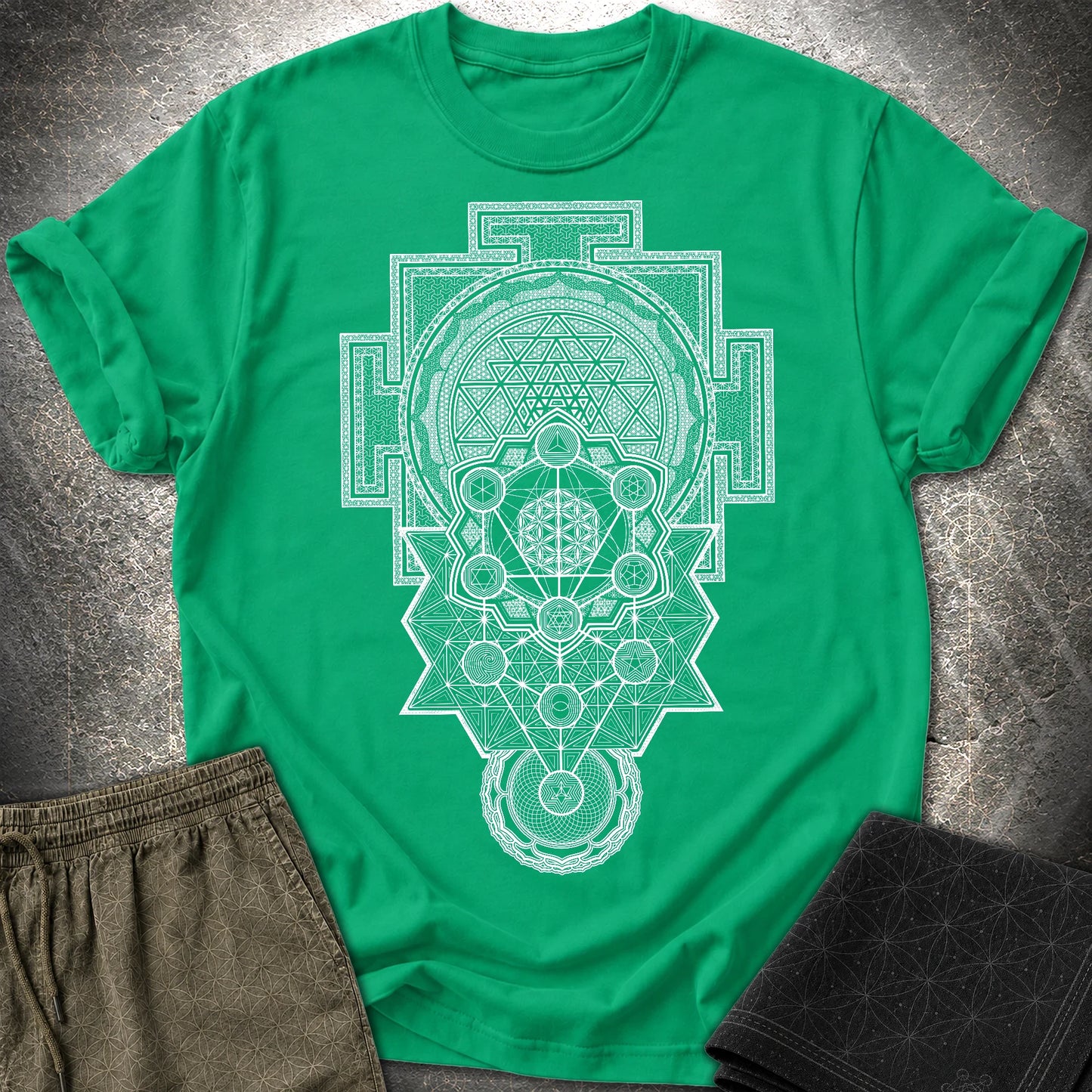 Sacred Geometry Encyclopedia - Sacred Geometry Encyclopedia T-Shirt - Kelly Green
