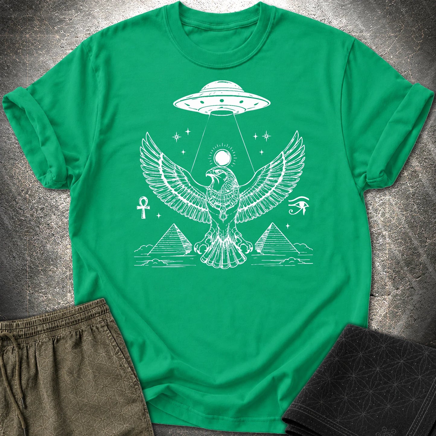 Solar Falcon Beneath the Starship - Solar Falcon Beneath the Starship T-Shirt - Kelly Green