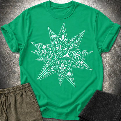 White Floral Stellated Dodecahedron - White Floral Stellated Dodecahedron T-Shirt - Kelly Green