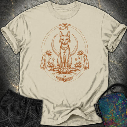 Sacred Cat Among Lotus Blooms - Sacred Cat Among Lotus Blooms Comfort T-Shirt - Khaki