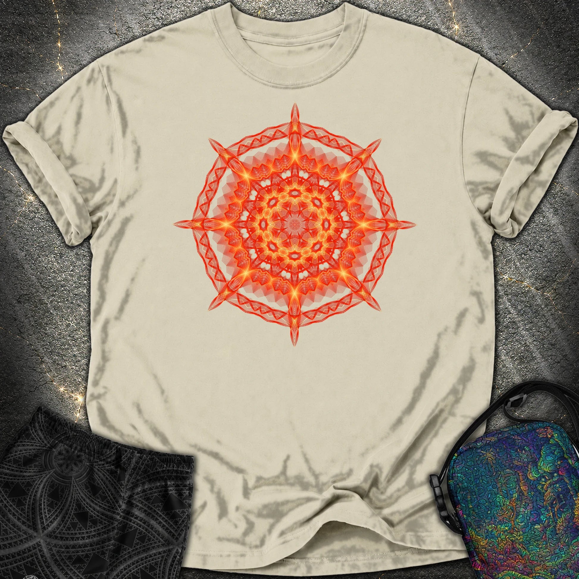 Radiant Geometry Portal Mandala - Radiant Geometry Portal Mandala Comfort T-Shirt - Khaki