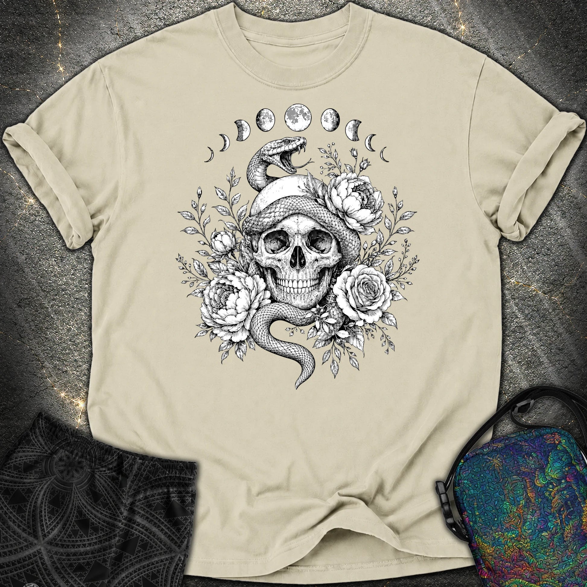Skull Snake Moon Phases - Skull Snake Moon Phases Comfort T-Shirt - Khaki