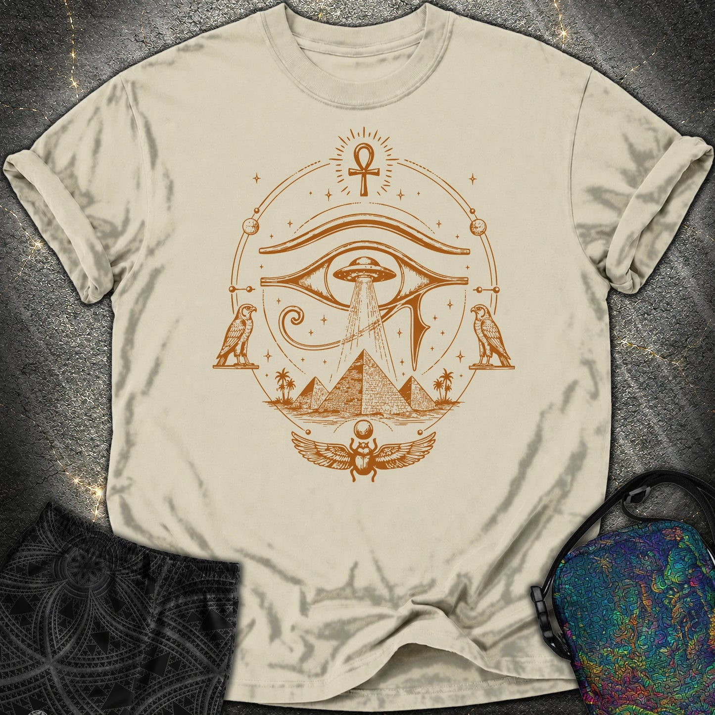 Ancient Eye Over Alien Pyramids - Ancient Eye Over Alien Pyramids Comfort T-Shirt - Khaki