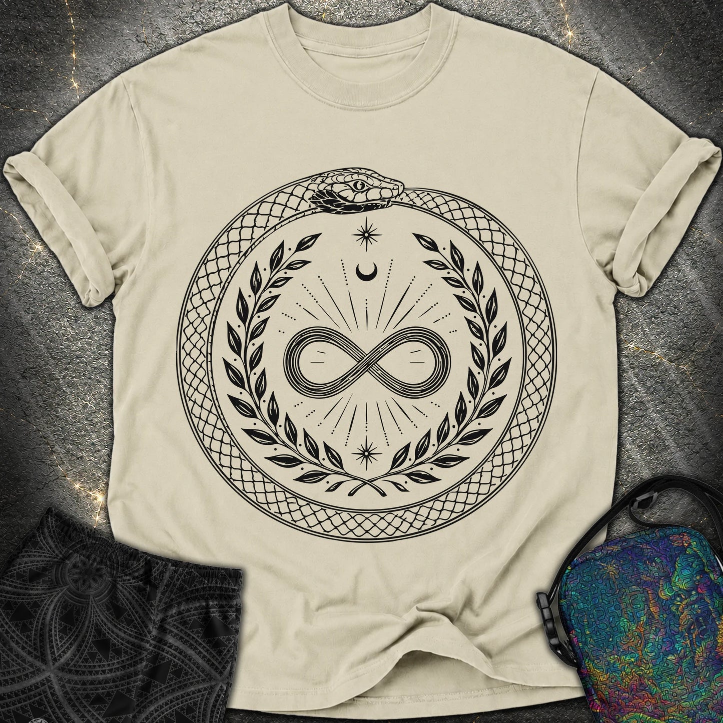 888 Ouroboros Infinity Unisex Comfort T-Shirt - 888 Ouroboros Infinity Unisex Comfort T-Shirt - Khaki