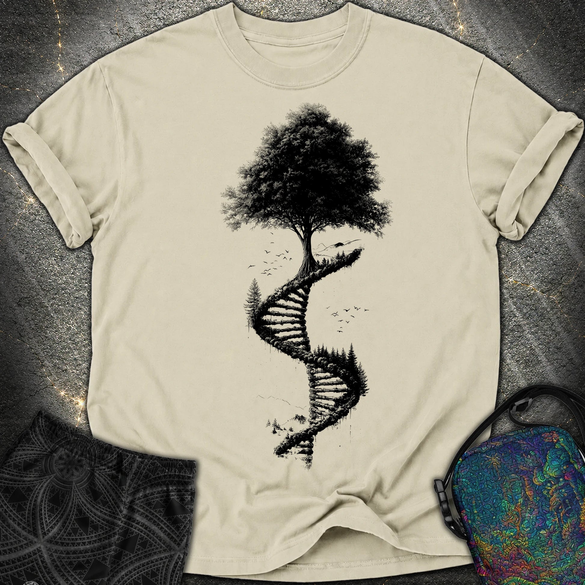 Tree of Life DNA Double Helix Comfort T-Shirt - Tree of Life DNA Double Helix Comfort T-Shirt - Khaki