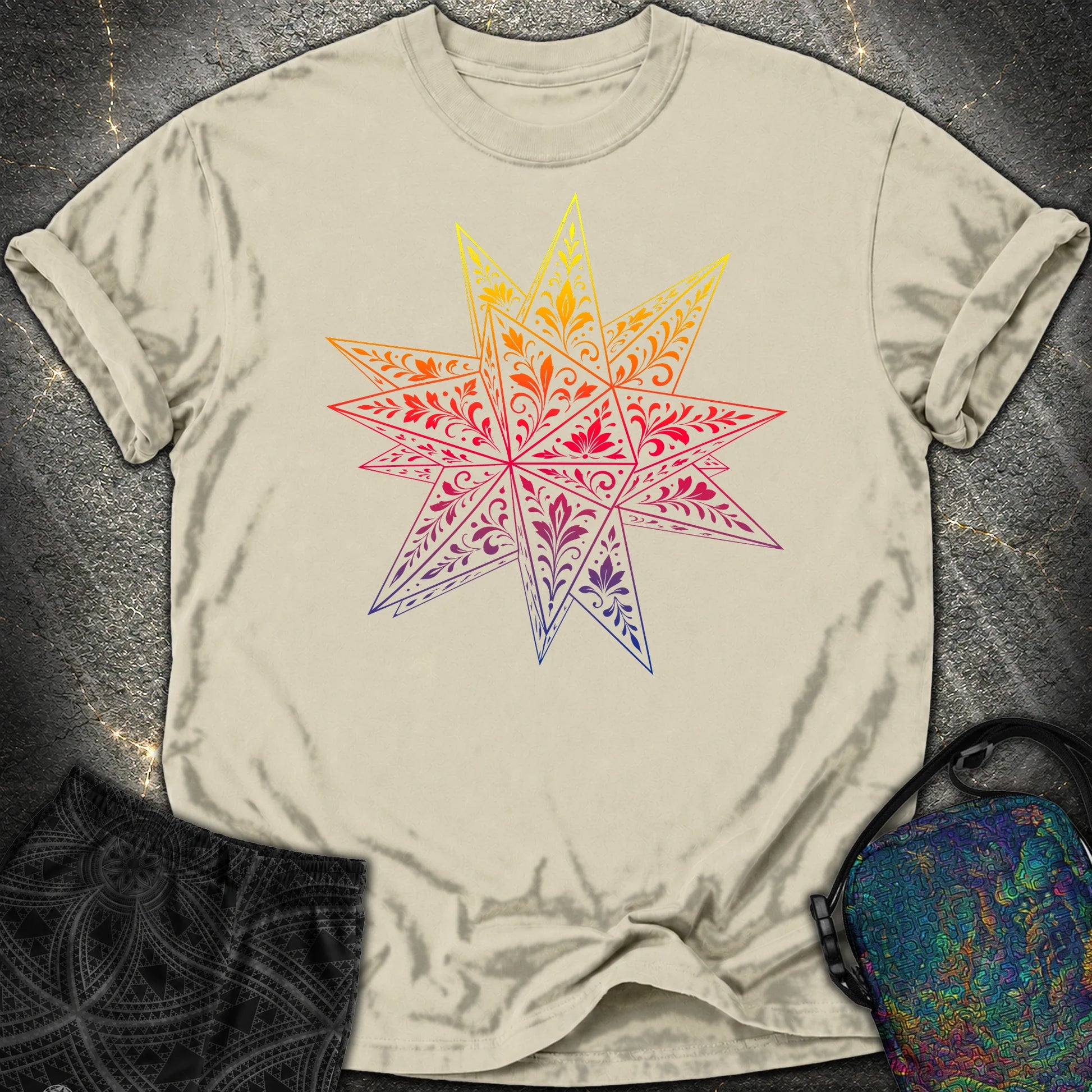 Colorful Stellated Dodecahedron Comfort T-Shirt - Colorful Stellated Dodecahedron Comfort T-Shirt - Khaki
