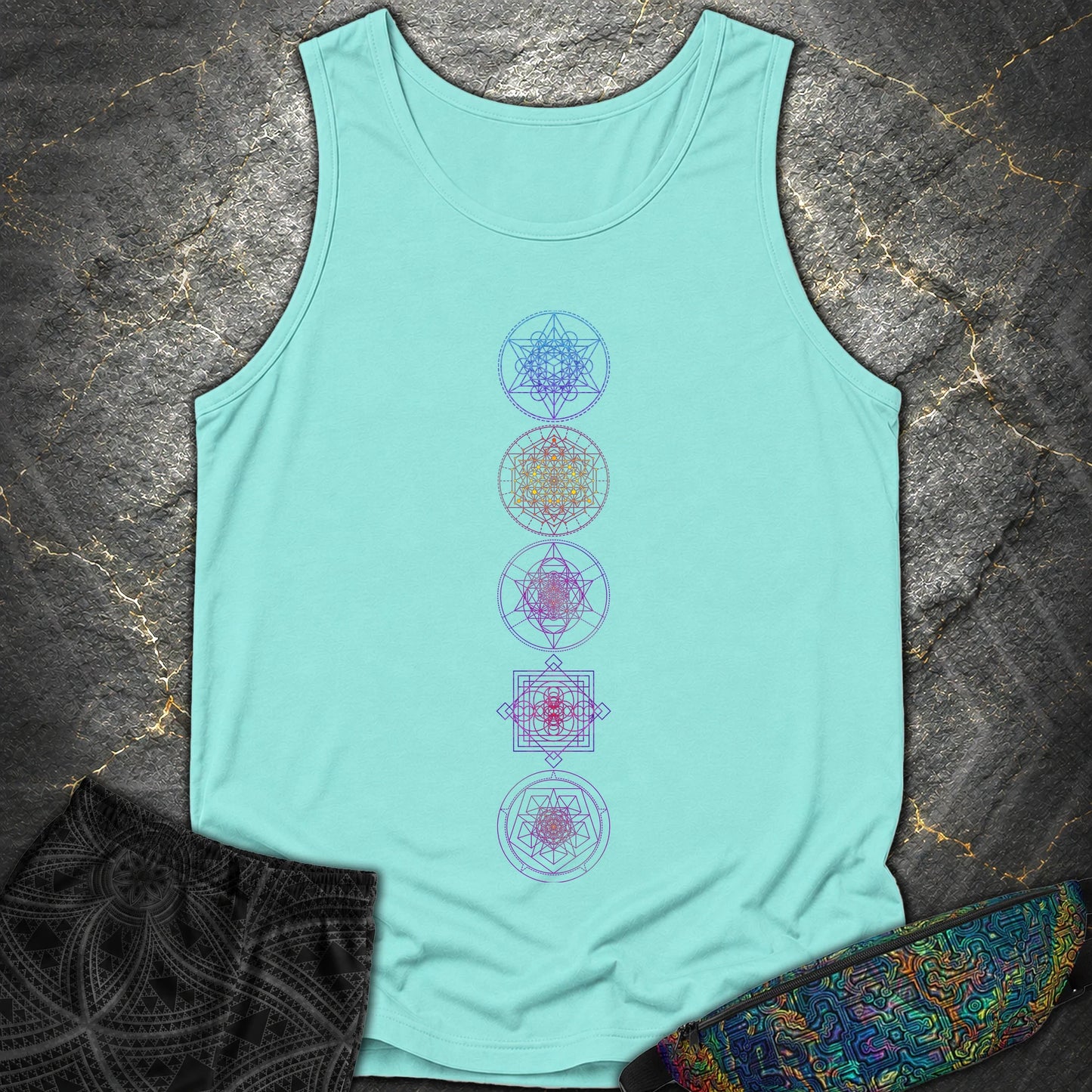 Sacred Geometry T-Shirt - Sacred Geometry Comfort Tank Top - Lagoon Blue