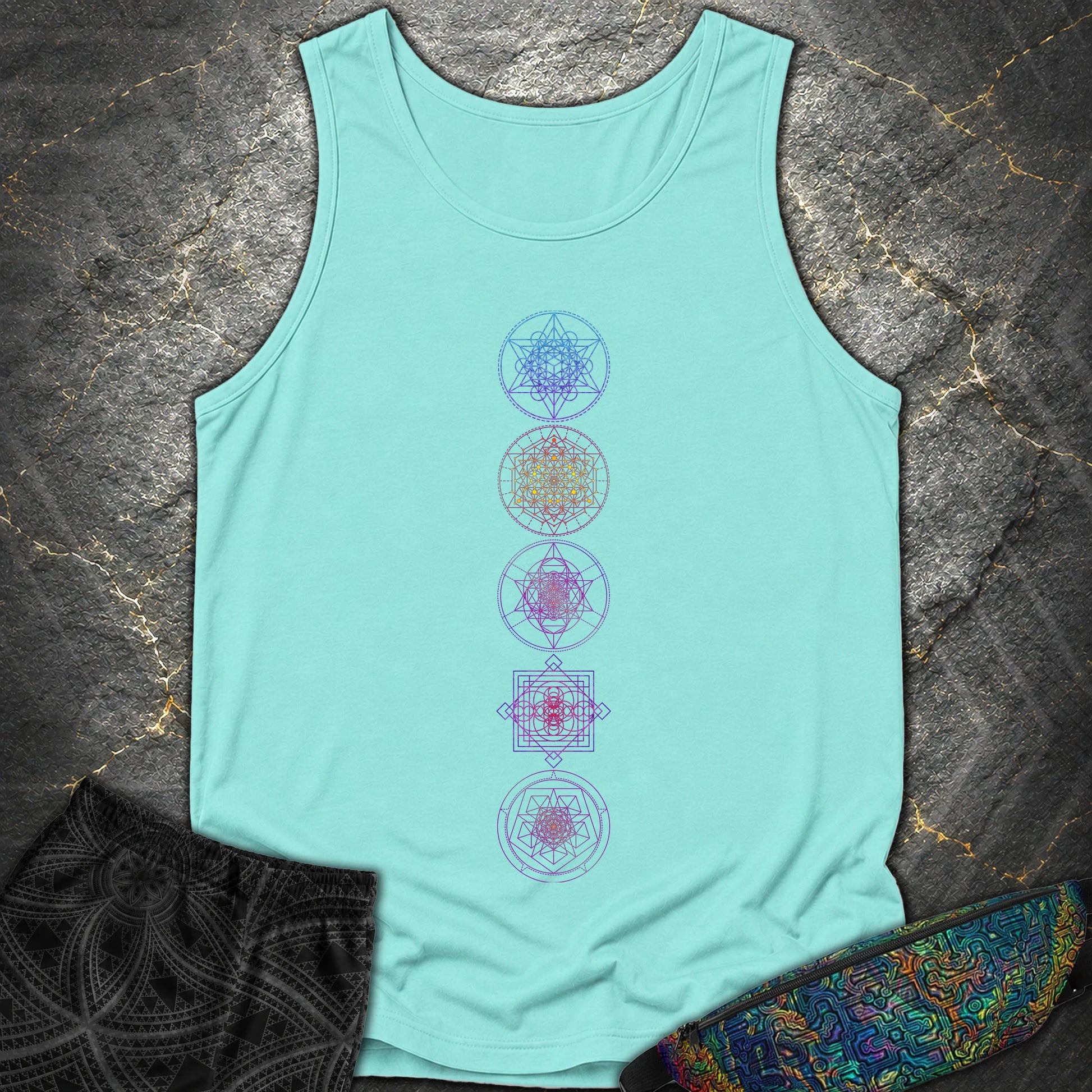 Sacred Geometry T-Shirt - Sacred Geometry Comfort Tank Top - Lagoon Blue