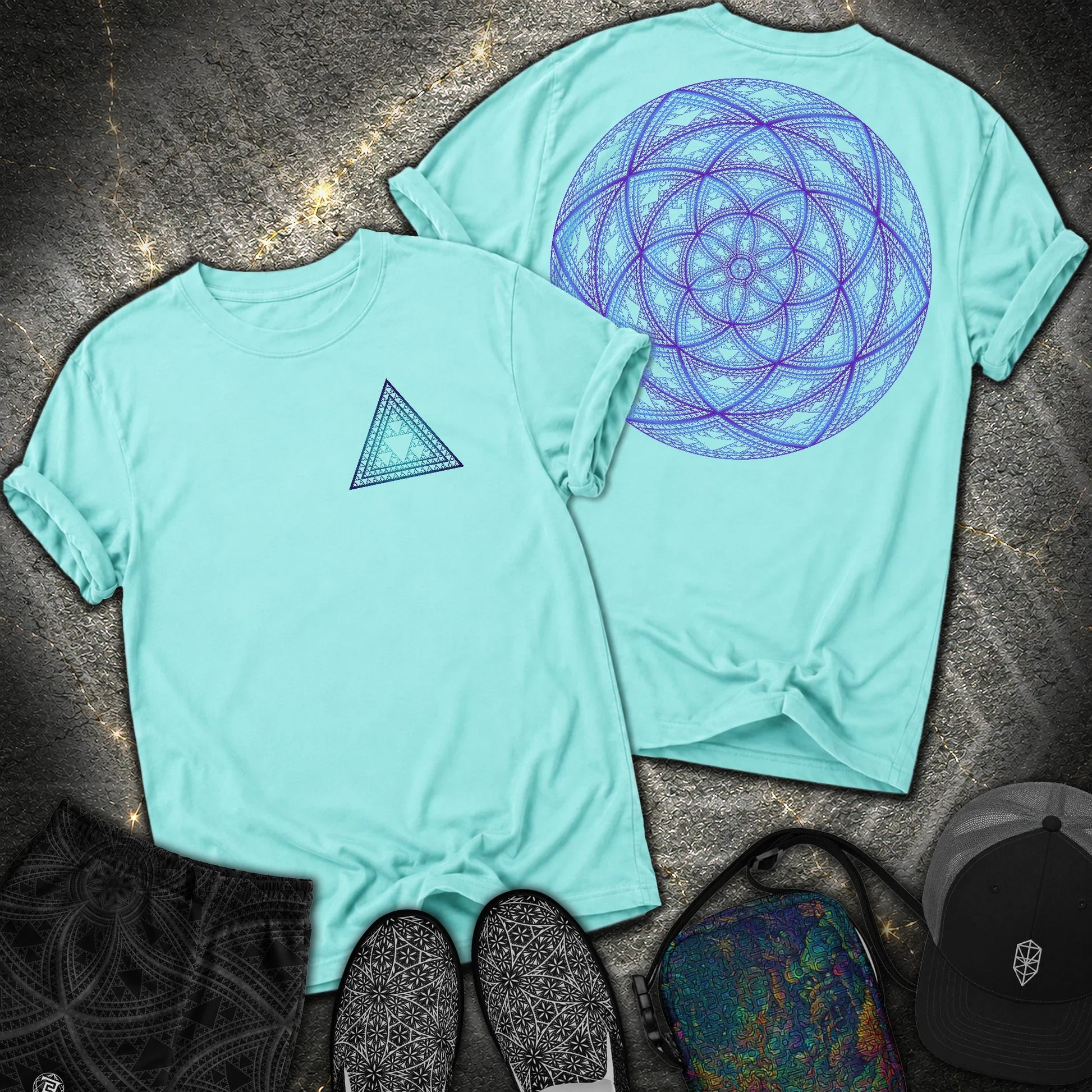Sierpinski Seed Of Life 2 Sided Comfort T-Shirt - Sierpinski Seed Of Life 2 Sided Comfort T-Shirt - Lagoon Blue