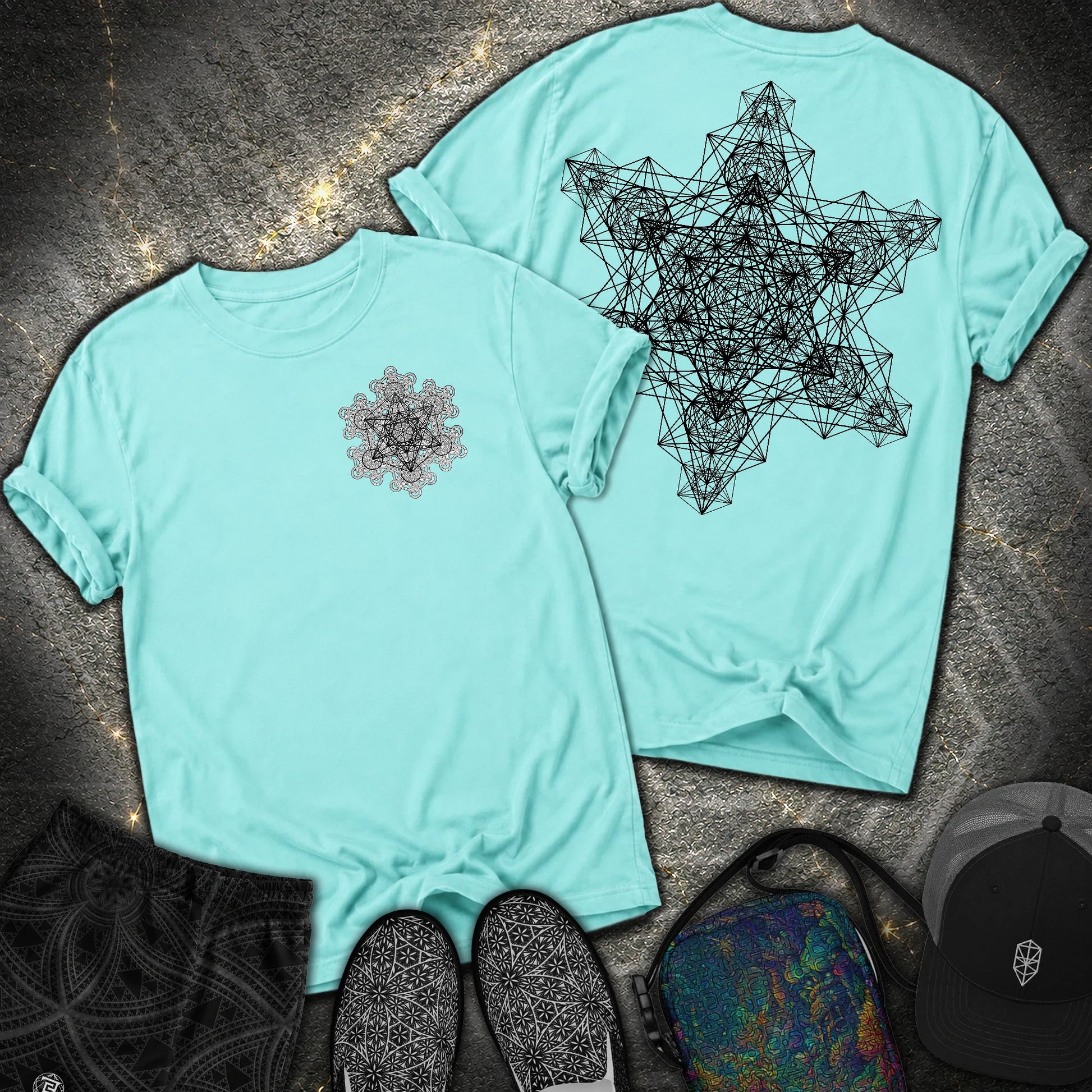 Metatron Fractal Star 2 Sided Comfort T-shirt - Metatron Fractal Star 2 Sided Comfort T-shirt - Lagoon Blue