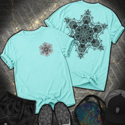 Metatron Fractal Star 2 Sided Comfort T-shirt - Metatron Fractal Star 2 Sided Comfort T-shirt - Lagoon Blue