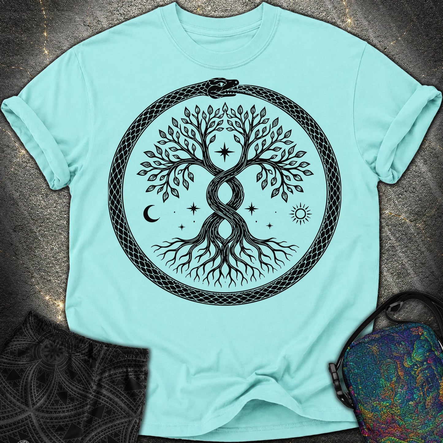 888 Ouroboros Tree Comfort T-Shirt - 888 Ouroboros Tree Comfort T-Shirt - Lagoon Blue