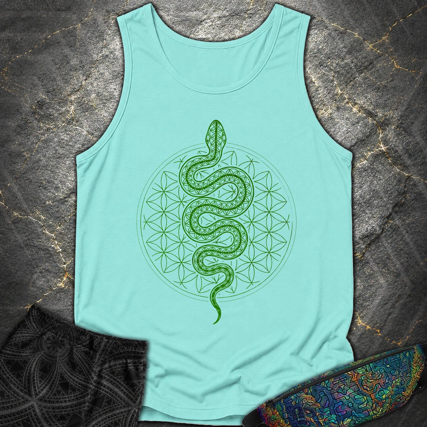 Flower of Life Serpent Comfort Tank Top - Flower of Life Serpent Comfort Tank Top - Lagoon Blue