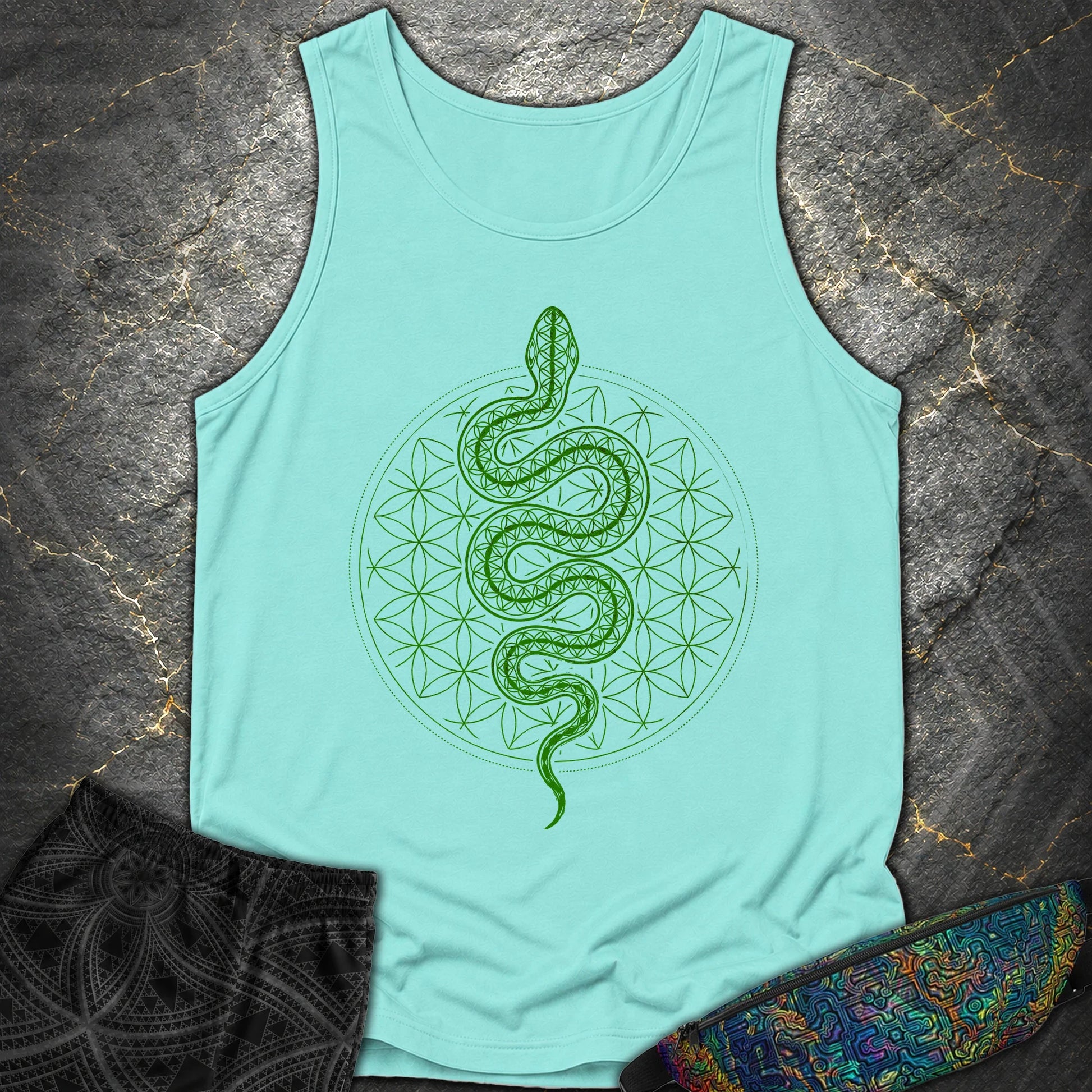 Flower of Life Serpent Comfort Tank Top - Flower of Life Serpent Comfort Tank Top - Lagoon Blue