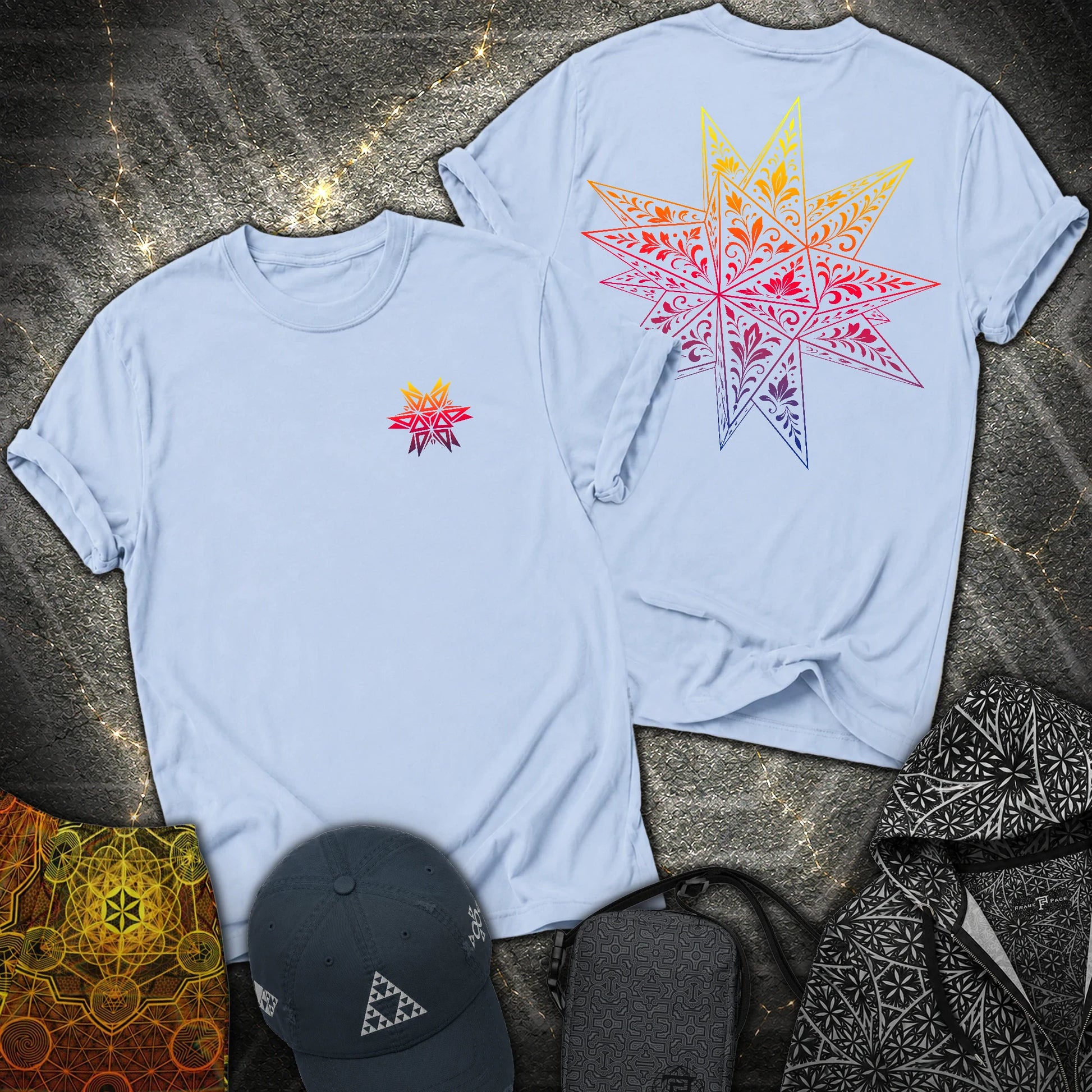 Colorful Stellated Dodecahedron 2 Sided T-Shirt - Colorful Stellated Dodecahedron 2 Sided T-Shirt - Light Blue