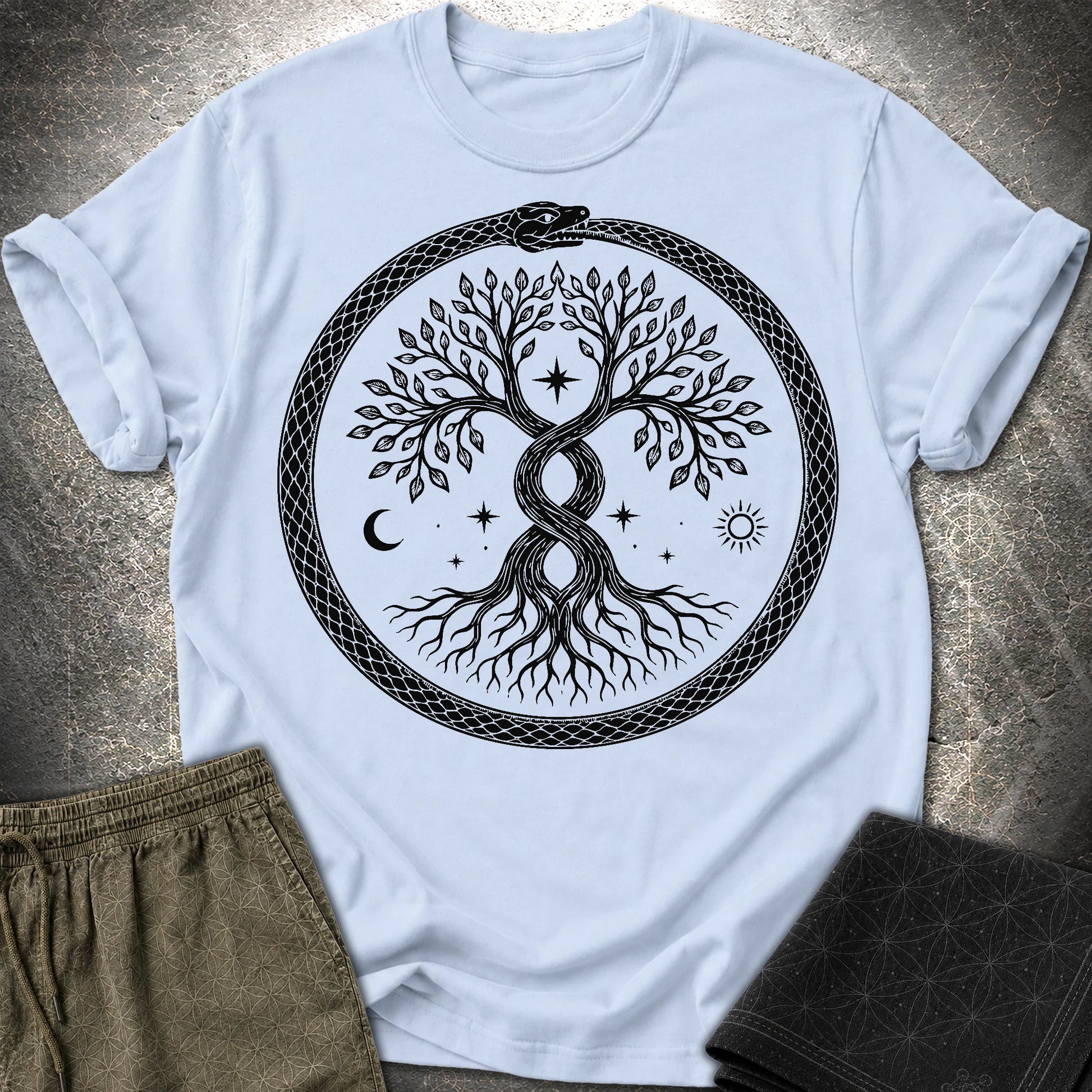 888 Ouroboros Tree T-Shirt - 888 Ouroboros Tree T-Shirt - Light Blue
