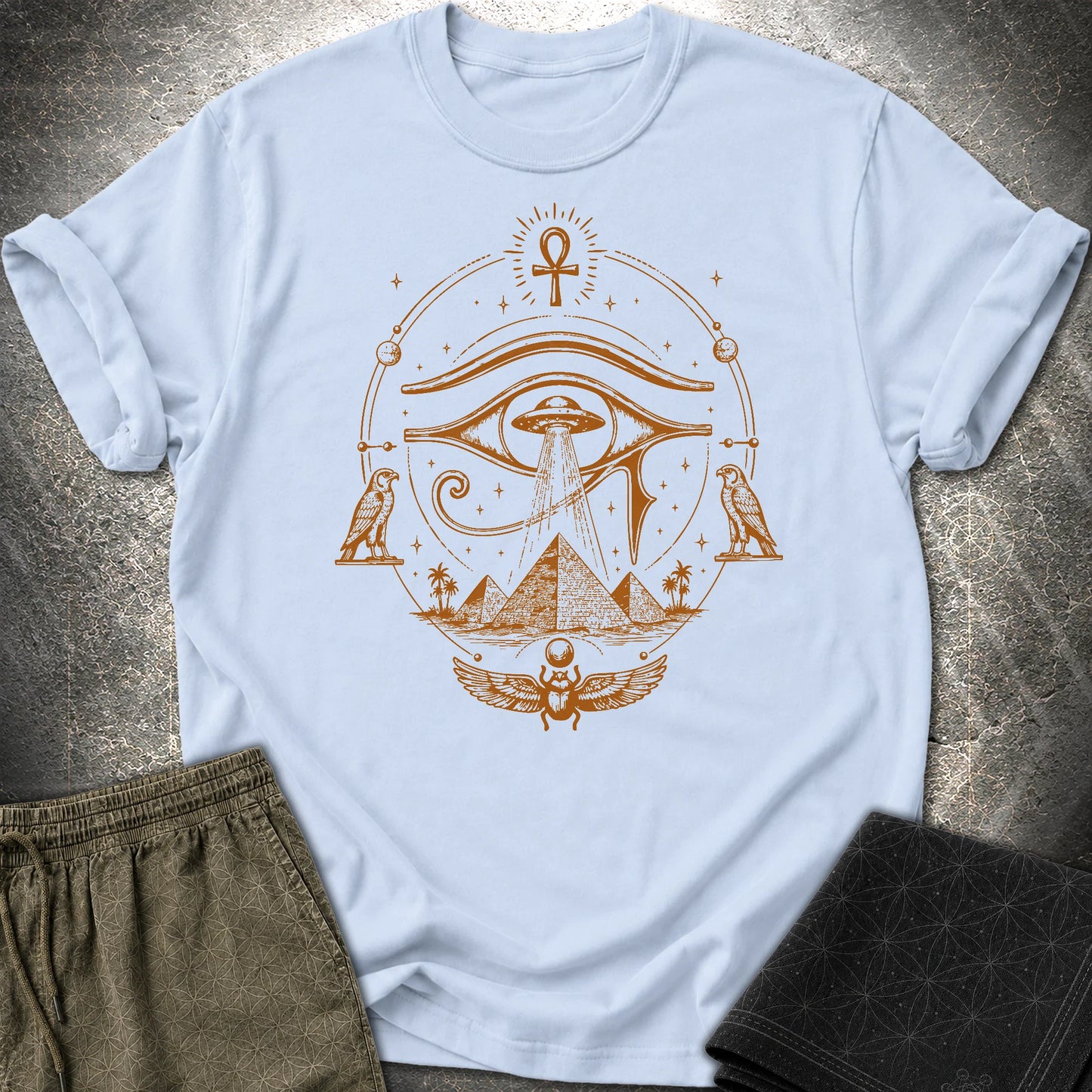 Ancient Eye Over Alien Pyramids - Ancient Eye Over Alien Pyramids T-Shirt - Light Blue